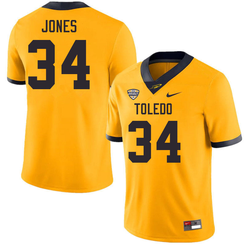 Toledo Rockets #34 Connor Jones College Football Jerseys Stitched Sale-Gold